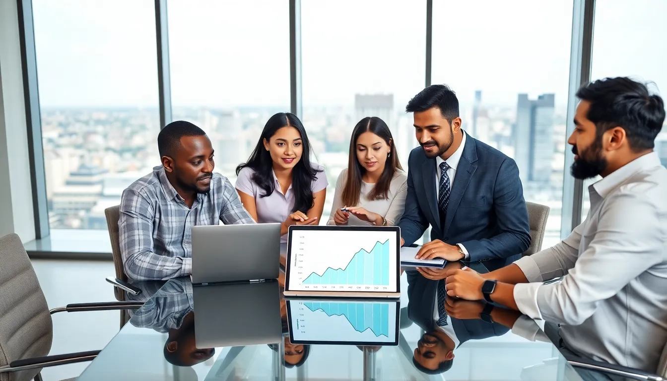 diverse professionals discussing capital gains tax in a modern conference room.