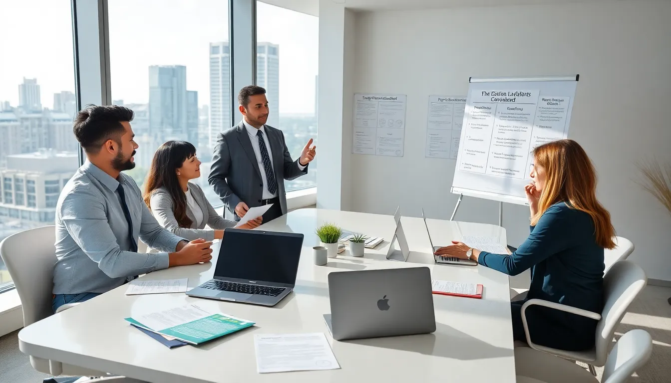 diverse group learning about landlord-tenant laws in a modern office.