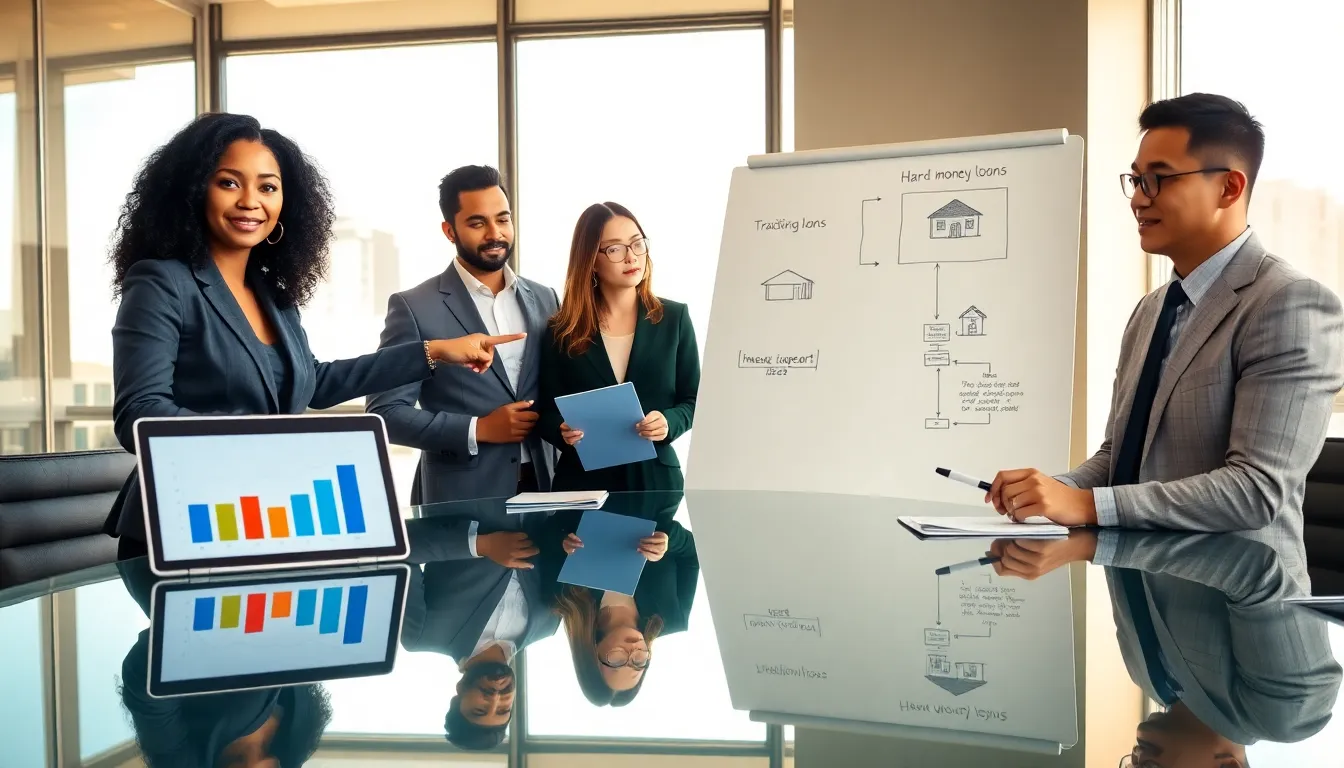 diverse team discussing investment property financing options.