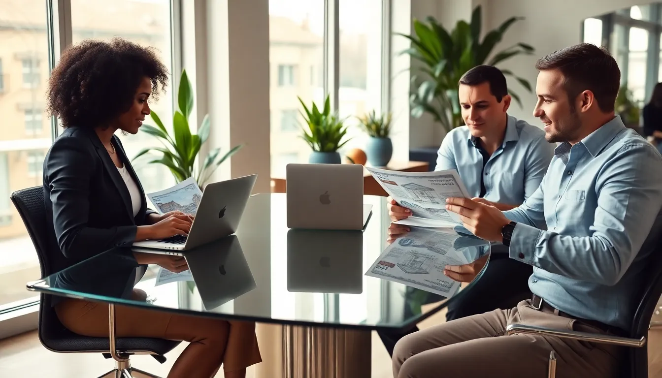 diverse investors discussing HELOC options in a modern office.